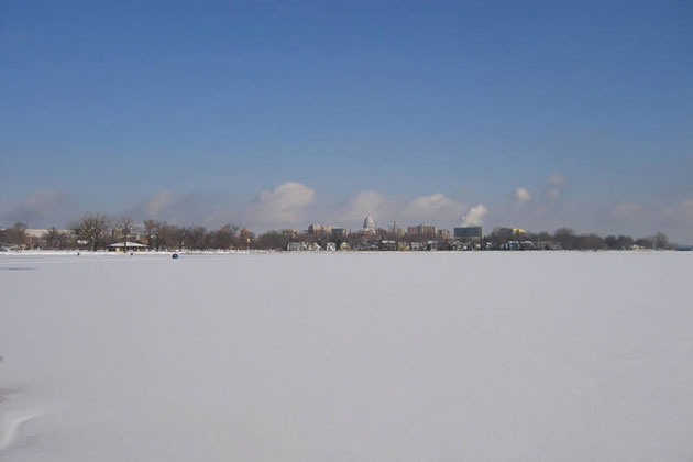 Downtown Madison over Monona Bay